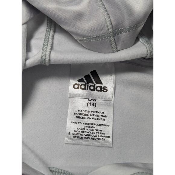 Adidas Girls Fleeced Hoodie Kids Big Logo Sweatshirt Gray Casual Pullover Size L - Picture 4 of 9